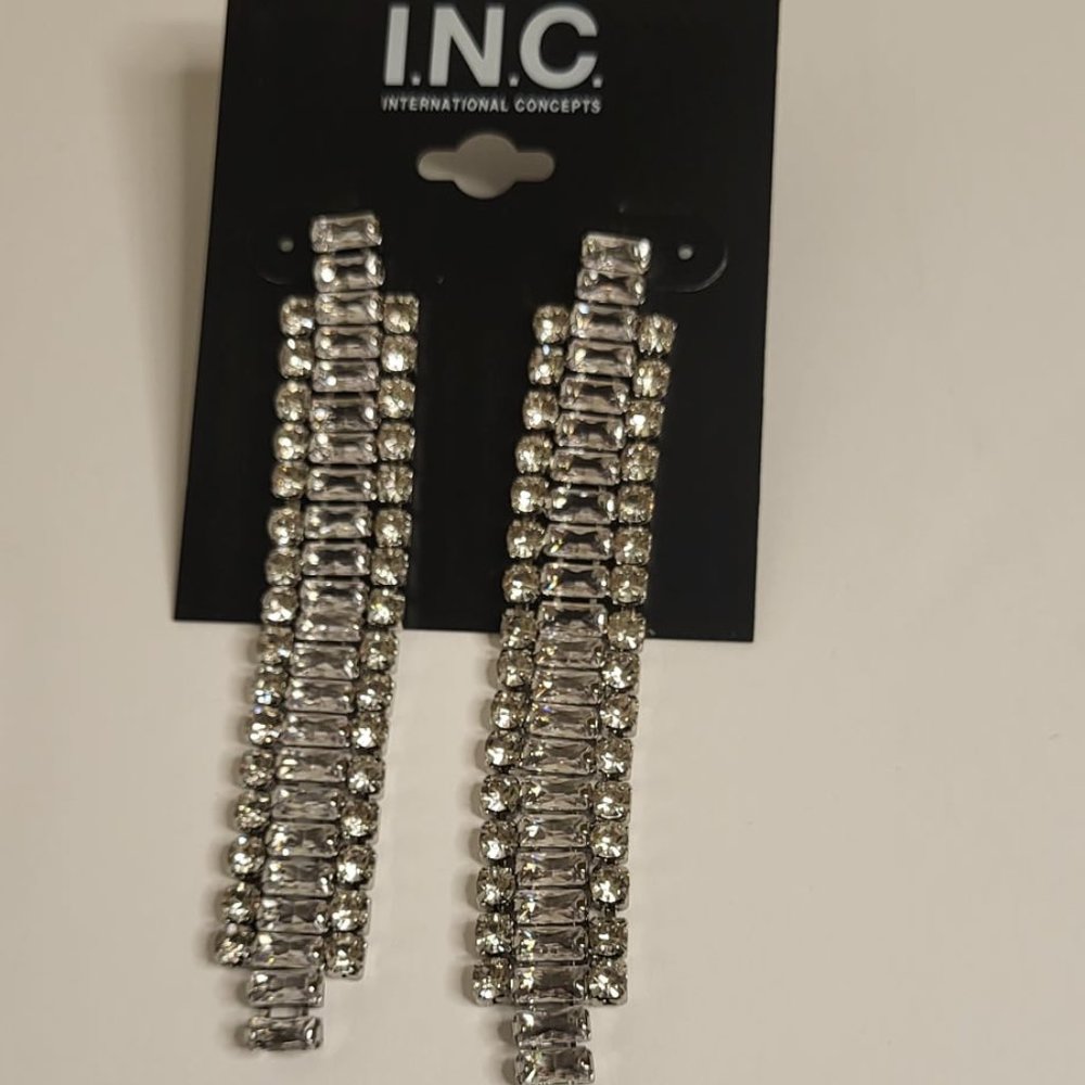 Silver-Tone Crystal Leaf Linear Drop Earrings. Gift with a $ 50+ purchase)